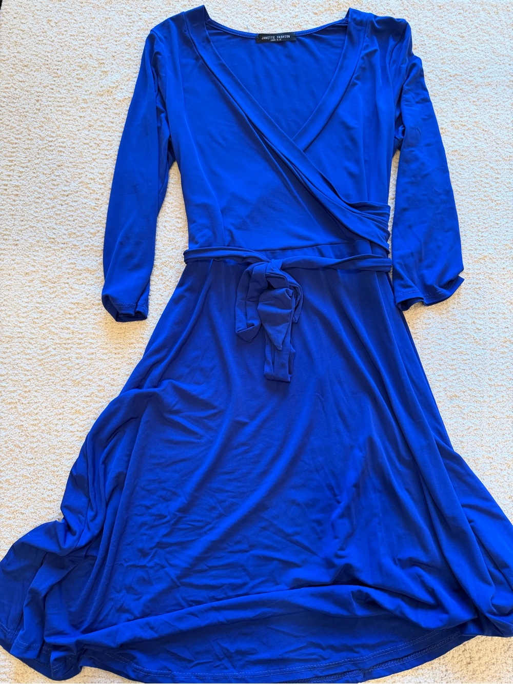 Bright Blue Wrap Midi Dress with Self-Tie Belt